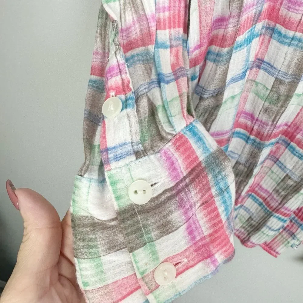 FREE PEOPLE | WE THE FREE Watercolor Plaid Button Down Shirt Women’s Size Small